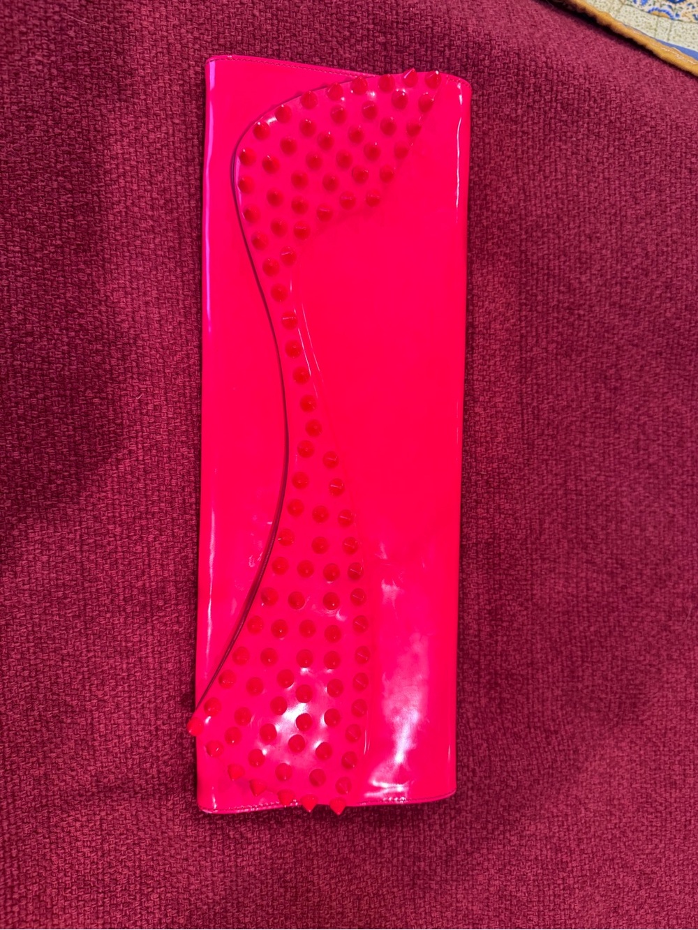 Christian Louboutin Hot Pink Patent Clutch with Studded Detail